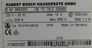 Typenschild Bosch Waschmaschine